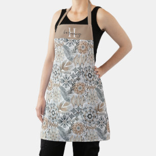Monogrammed Terracotta Gray Botanical Boho Pattern Apron