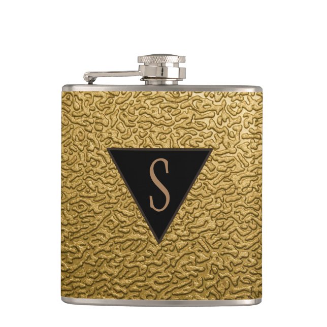 Monogrammed Textured Gold Flask (Front)