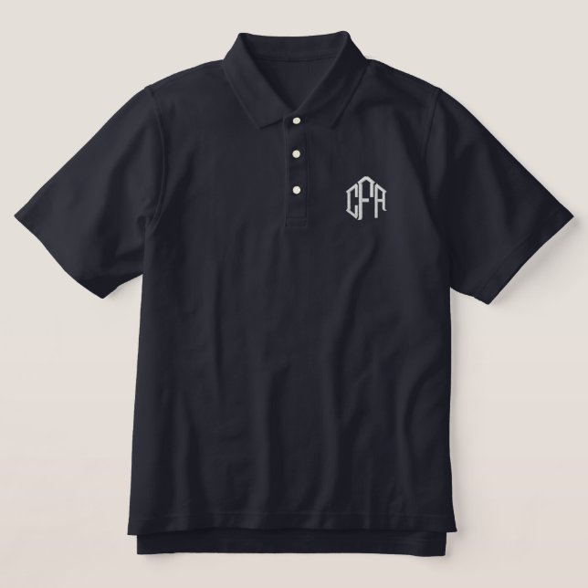 Monogrammed Three Initial Block Monogram Embroidered Polo Shirt (Design Front)
