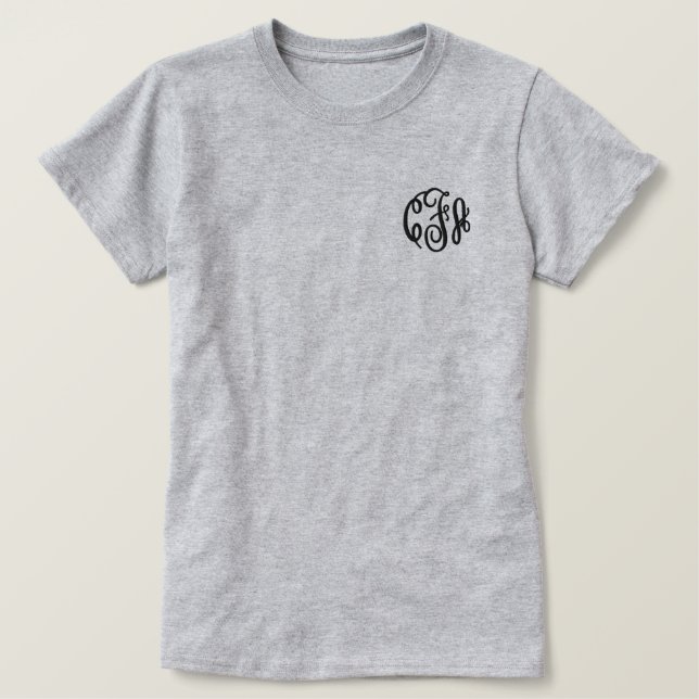 Monogrammed Three Initial Script Monogram Preppy Embroidered Shirt (Design Front)
