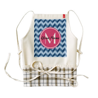 Monogrammed Tiffany and Navy Blue Modern Chevron Zazzle HEART Apron