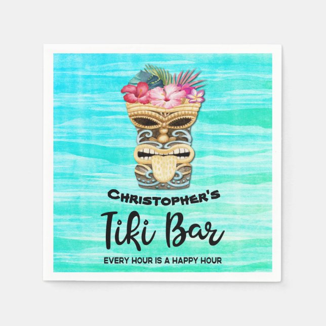 Monogrammed Tiki Bar Party Napkins (Front)