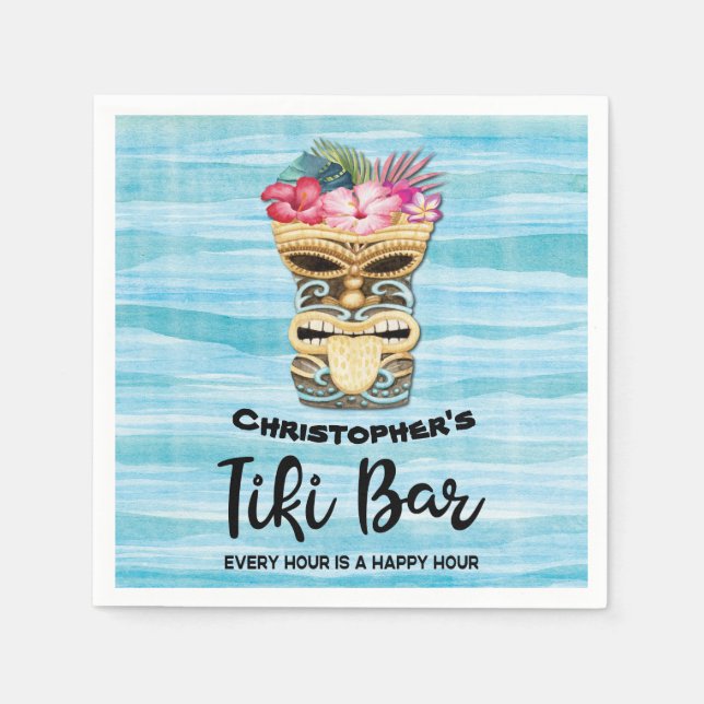 Monogrammed Tiki Bar Party Napkins (Front)
