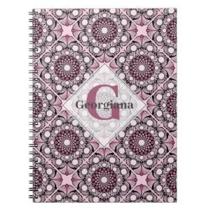 Monogrammed Tile Dusky Rose Cherry Blossom Mandala Notebook