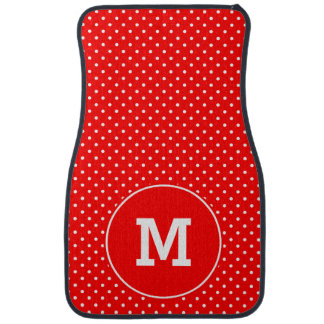 Monogrammed Tiny Red and White Polka Dots Car Floor Mat