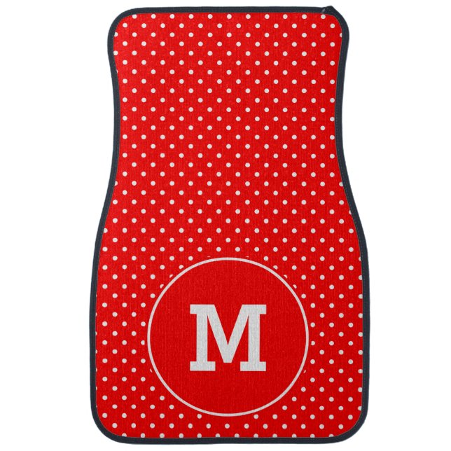 Monogrammed Tiny Red and White Polka Dots Car Floor Mat (Front)