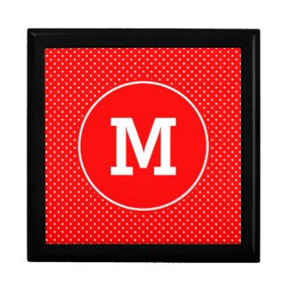Monogrammed Tiny Red and White Polka Dots Jewelry Box