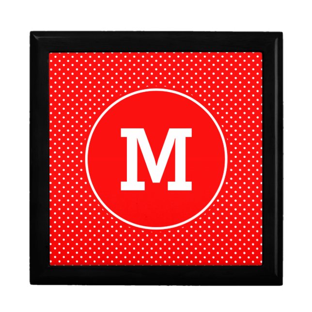 Monogrammed Tiny Red and White Polka Dots Jewelry Box (Front)