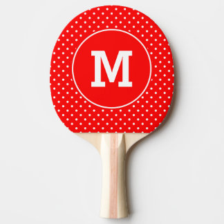 Monogrammed Tiny Red and White Polka Dots Ping-Pong Paddle