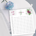Monogrammed To Do List Magenta Watercolor Floral Notepad<br><div class="desc">Personalize this pretty notepad with your monogram. The template is set up for you to add your name and initial (but you can leave either section blank if you prefer to just have one or the other). This feminine watercolor floral design has pretty magenta and white flowers with soft green...</div>