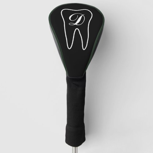 Monogrammed tooth golf driver cover for dentist