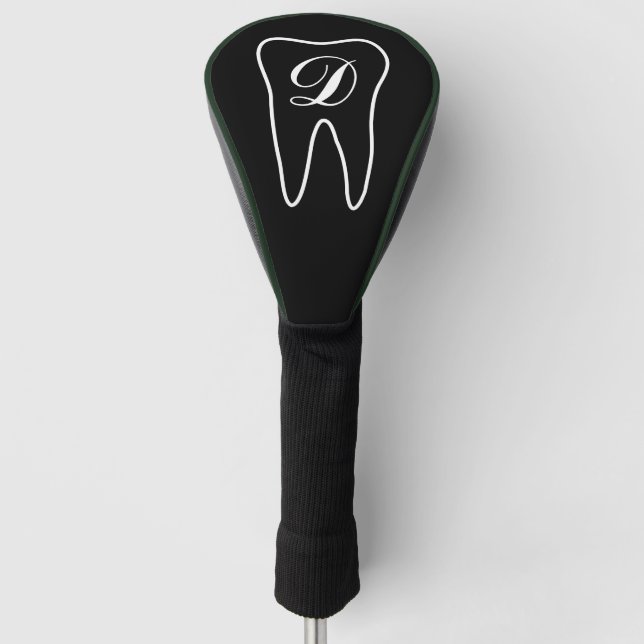 Monogrammed tooth golf driver cover for dentist (Front)