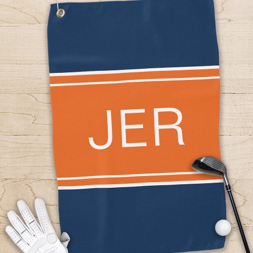 Monogrammed Top Golfer Stylish Modern Blue Orange Golf Towel