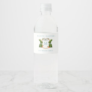 Monogrammed Topiaries Bunny Happy Easter Water Bottle Label