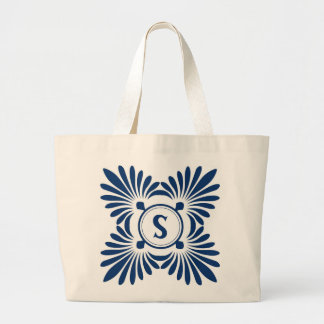 Monogrammed Tote Bags:Blue Floral Pattern