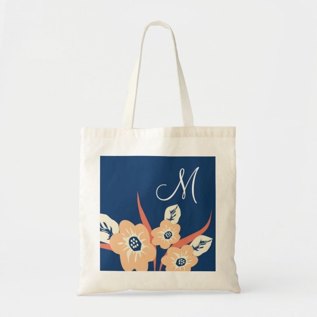 Monogrammed Tote Bags-Floral Monogram Bag (Front)