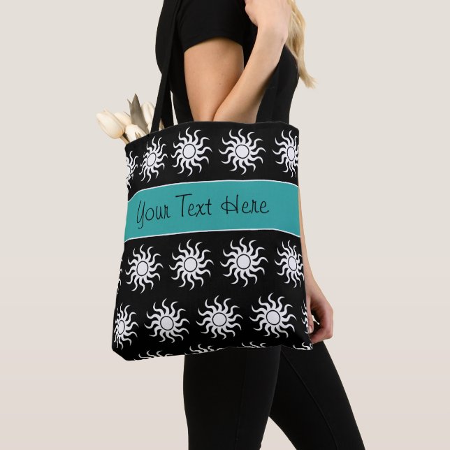 Monogrammed Tote Bags for Women - Black and Teal (Close Up)
