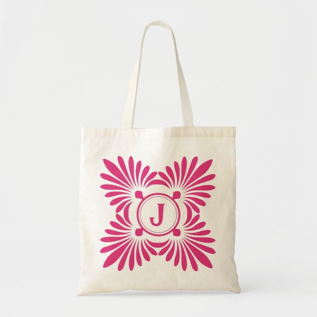Monogrammed Tote Bags:Pink Floral Pattern Bag (Front)