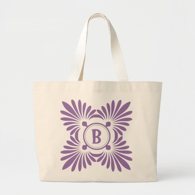 Monogrammed Tote Bags:Purple Floral Pattern (Front)