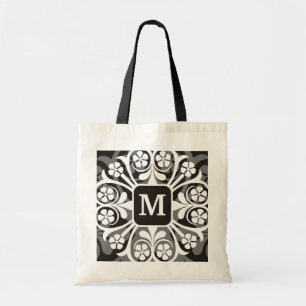 Monogrammed Tote Bags-White Floral Border