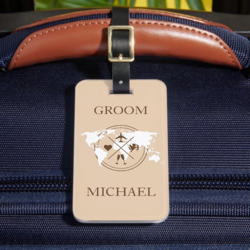 Monogrammed Travel Destination Wedding Groom Luggage Tag