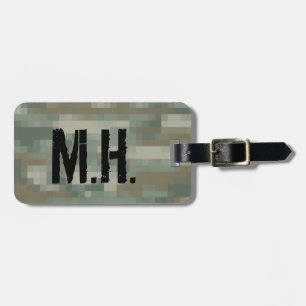 Monogrammed travel luggage tag   Pixel camouflage