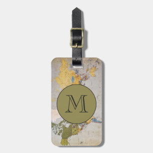 Monogrammed Travel World Map Personalized Address Luggage Tag