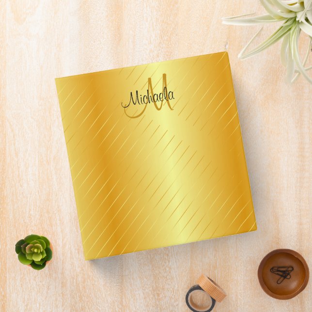 Monogrammed Trendy Elegant Faux Gold Template 3 Ring Binder (In Situ)