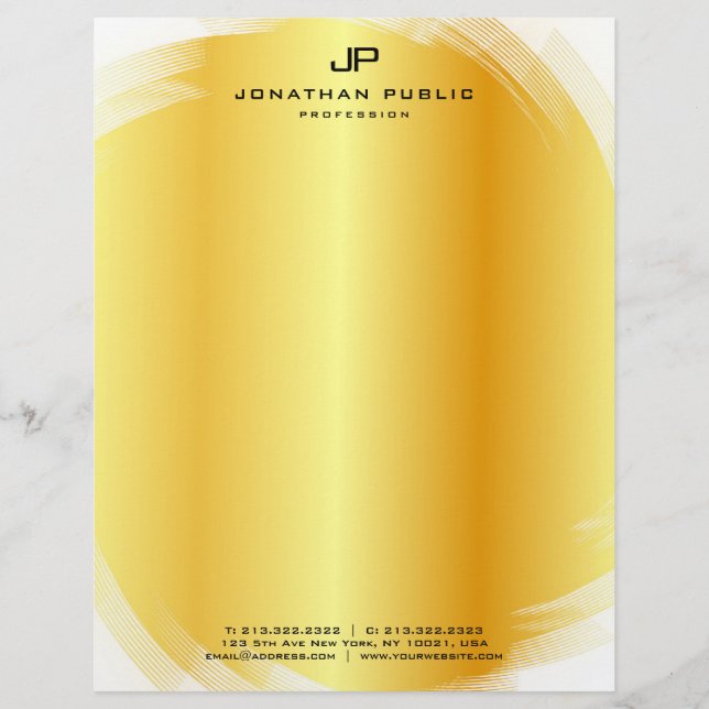 Monogrammed Trendy Faux Gold Template Elegant Letterhead (Front)