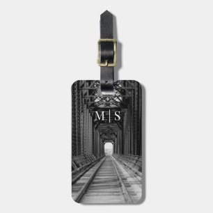 Monogrammed Trestle Bridge In Black And White Luggage Tag