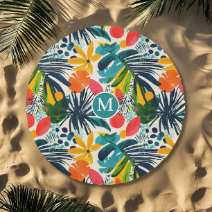 Monogrammed Tropical Abstract Round Beach Towel