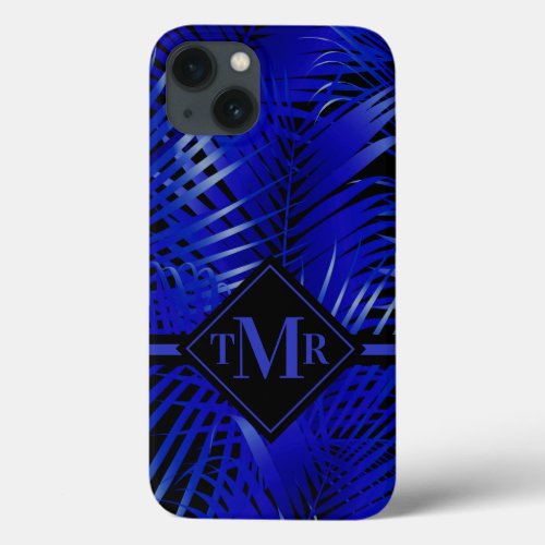 Monogrammed Tropical Blue Palm iPhone 13 Case