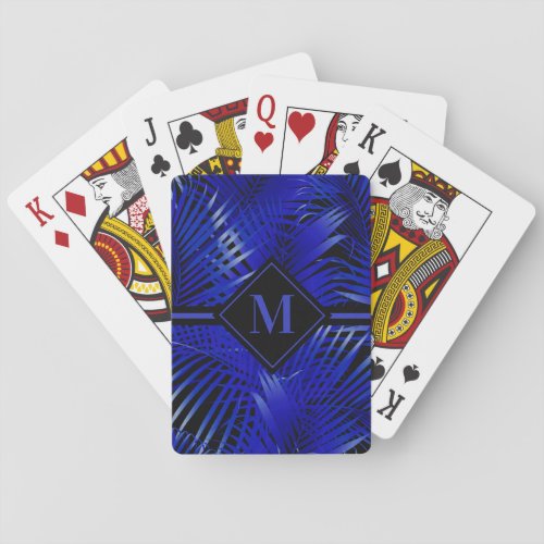 Monogrammed Tropical Blue Palm Playing Cards