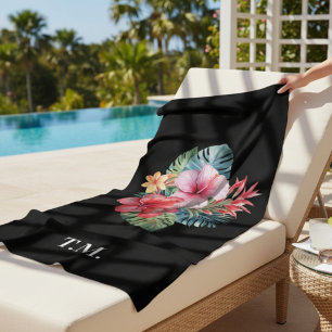Monogrammed Tropical Floral Beach Towel