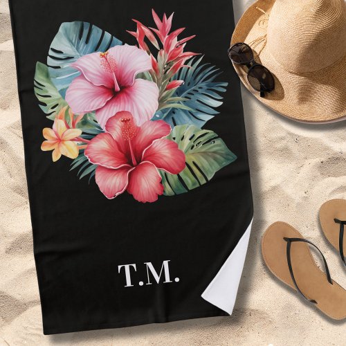 Monogrammed Tropical Floral Beach Towel