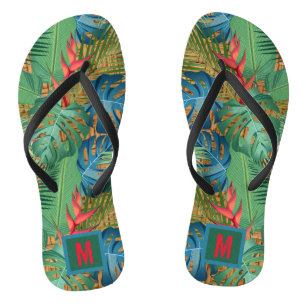 Monogrammed Tropical Floral Flip Flops