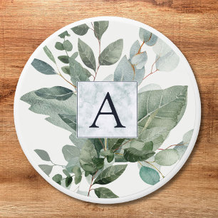 Monogrammed Tropical Green Eucalyptus Wedding Mini Candle Favors