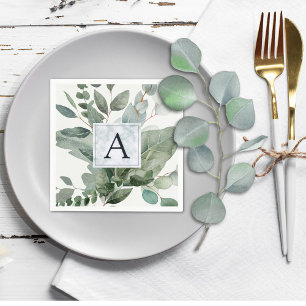 Monogrammed Tropical Green Eucalyptus Wedding Napkins