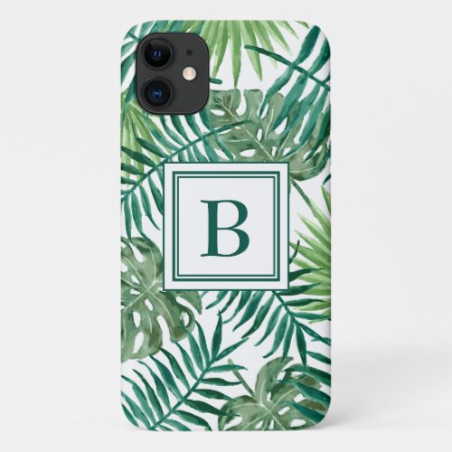 Monogrammed Tropical Jungle Palm Leaves Pattern iPhone 11 Case