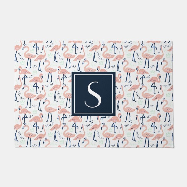 Monogrammed Tropical Pink Flamingo Pattern Mouse Doormat (Front)