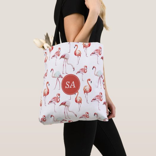 Monogrammed Tropical Pink Flamingo Watercolor