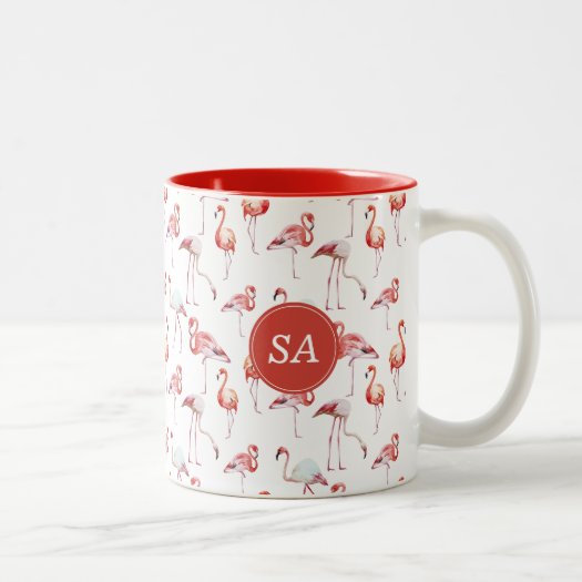 Monogrammed Tropical Pink Flamingo Watercolor
