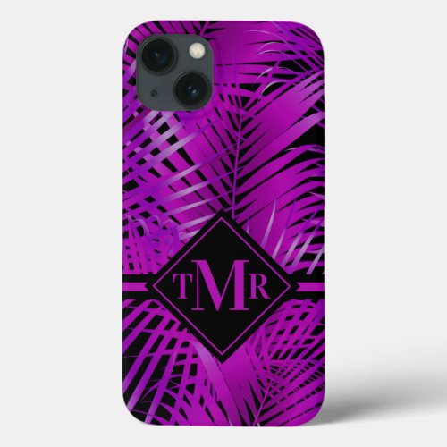 Monogrammed Tropical Purple Palm iPhone 13 Case