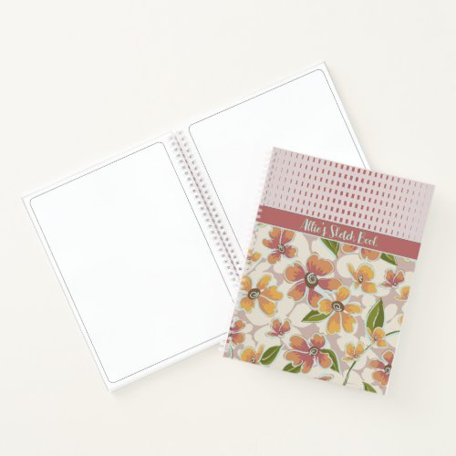 Monogrammed Tropical Retro Floral and Checks Notebook