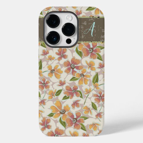 Monogrammed Tropical Retro Floral Case_Mate iPhone 14 Pro Case