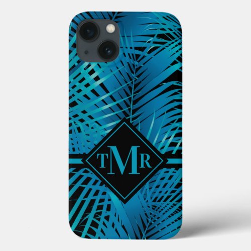Monogrammed Tropical Turquoise Palm iPhone 13 Case