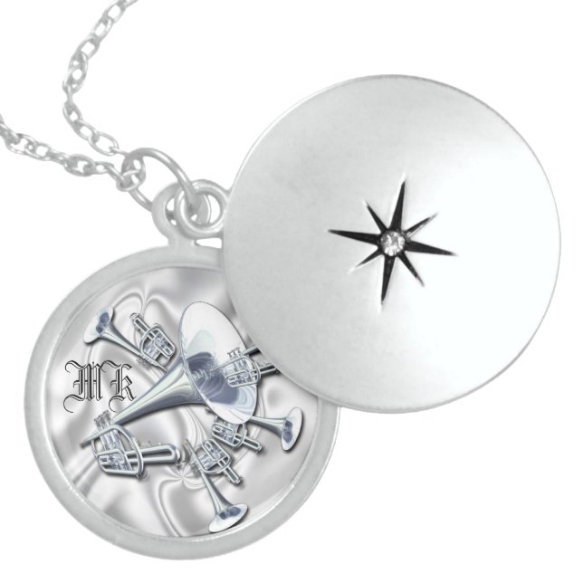 Monogrammed Trumpets Sterling Silver Locket Neckla (Front)