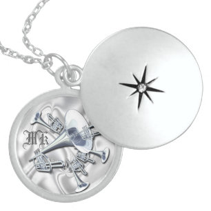 Monogrammed Trumpets Sterling Silver Locket Neckla Necklace