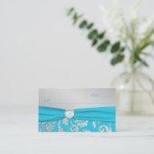 Monogrammed Turquoise and Silver Place Cards (Standing Front)