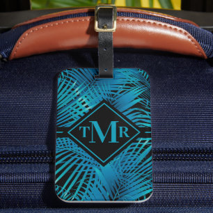 Monogrammed Turquoise Black Palm Luggage Tag